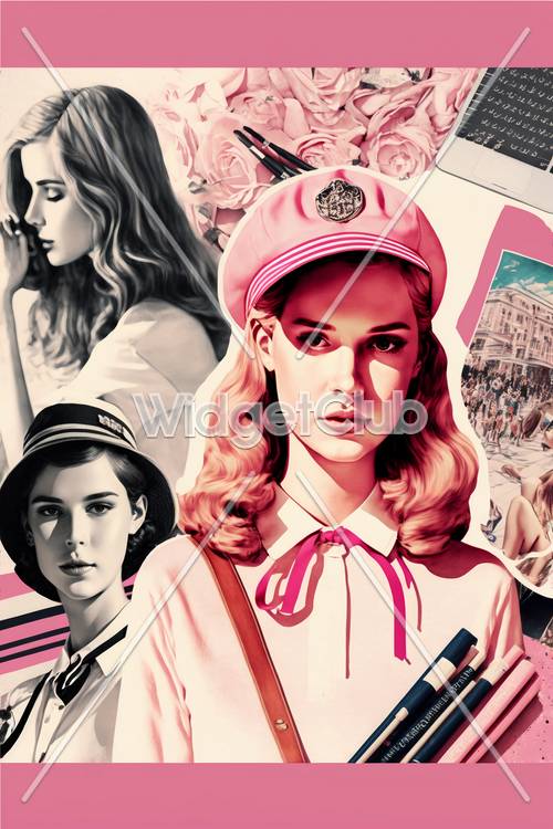 Pink Themed Retro Fashion Collage