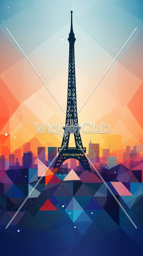Colorful Geometric Eiffel Tower Art