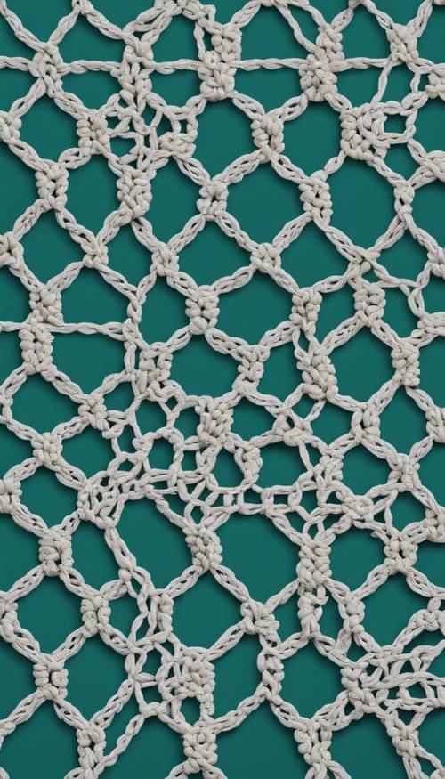 Boho-chic macrame pattern against a teal backdrop Tapet [4d02cc0d74544bef8821]