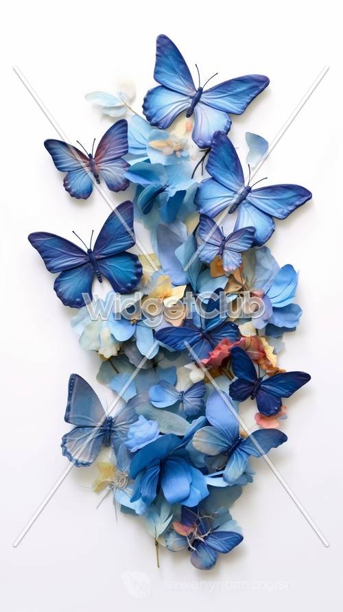 Beautiful Blue Butterflies and Flowers טפט[8d84c97cdf97479ab0bf]