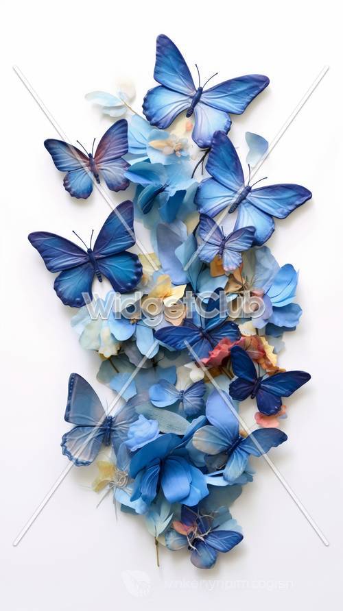 Schöne blaue Schmetterlinge und Blumen