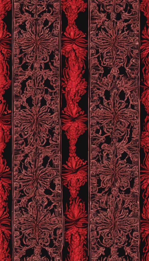 A repeating ornamental pattern in vibrant red and deep black Wallpaper [b3c215f13d6242f98949]