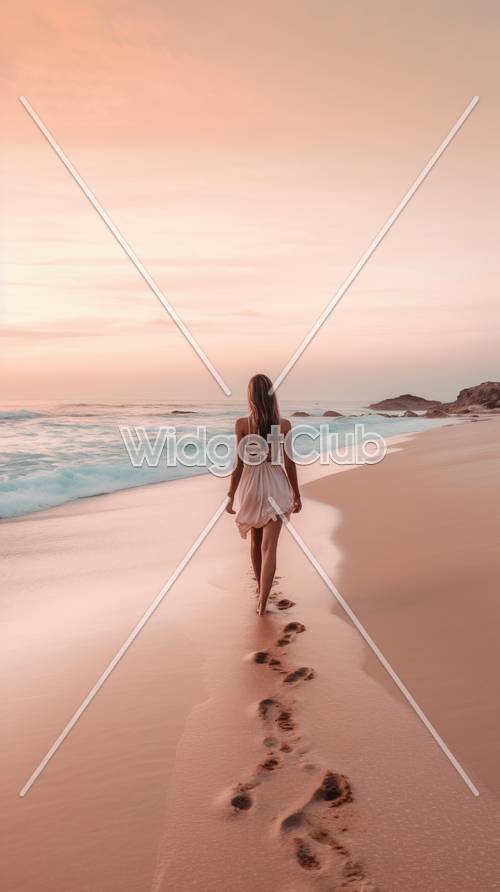 المشي على طول الشاطئ عند غروب الشمس