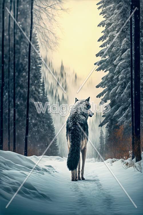 ذئب الشتاء في الغابة الثلجية