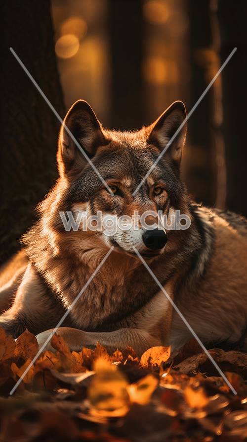 Impresionante lobo en luz de otoño