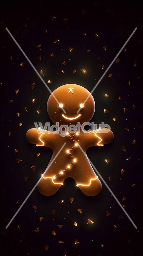 Glowing Gingerbread Man Surrounded by Sparkles