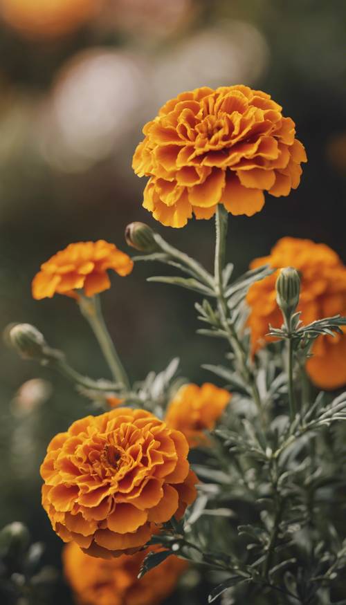 Bunga Marigold Perancis yang mekar selama awal musim gugur