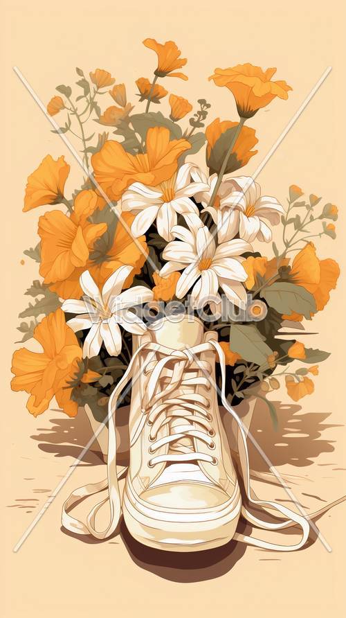 Spor Ayakkabıda Parlak ve Güzel Çiçekler