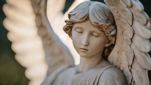 A close up of an angel's face showing peaceful and serene expression.