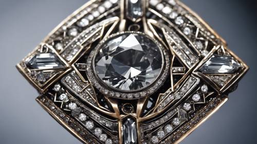 An art deco gray diamond brooch with geometric designs.