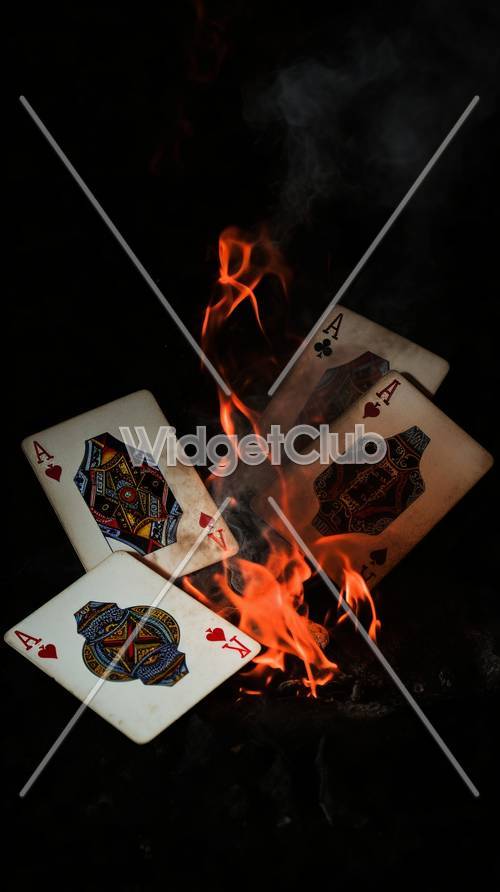 Flaming Playing Cards on Dark Background