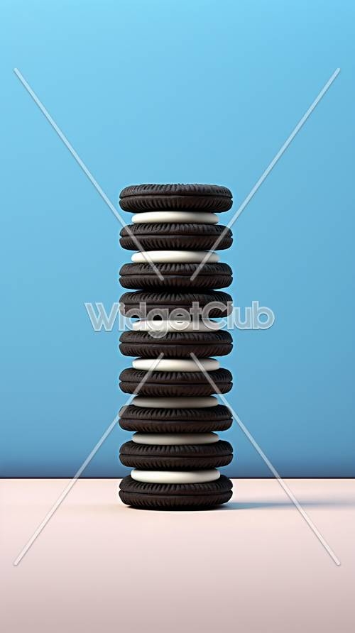 Tower of Cookies on Blue and Pink Background Tapeta[9020faf525914562a741]