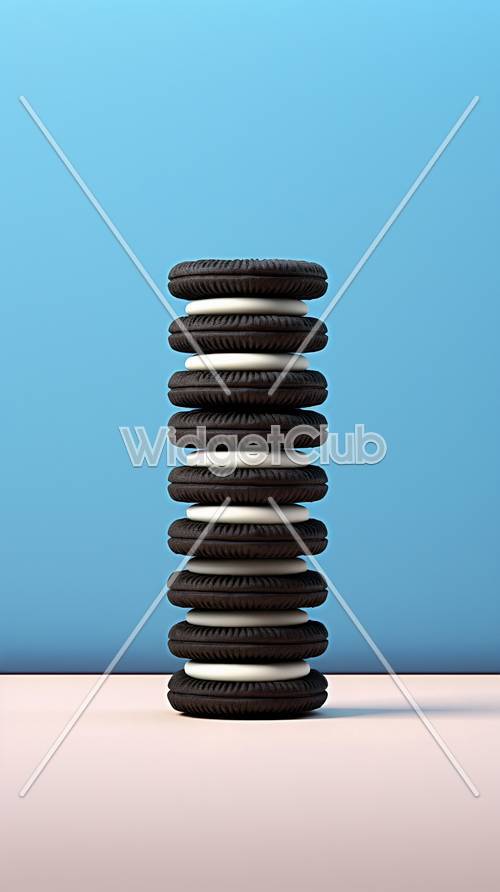 Tower of Cookies on Blue and Pink Background