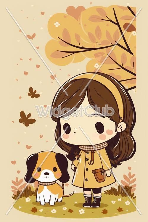 Autumn Fun with Cute Girl and Puppy