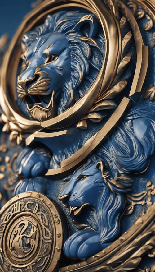 An intricately designed blue lion symbol for a royal crest. Tapet [9c35d0eba7b546ed8c6a]