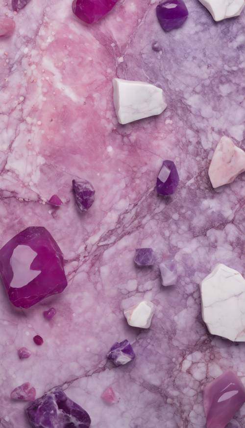 大理石紋理上濺滿粉紅色和紫色。
