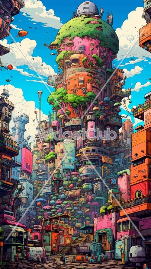 Colorful Fantasy City Skyline