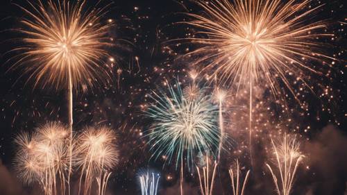 A majestic fireworks display lighting up a July night sky during a city-wide celebration.