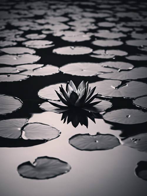 ดอกบัวสีดำลอยอย่างสง่างามบนสระน้ำแสงจันทร์อันเงียบสงบ สะท้อนความงามของมันสู่ผืนน้ำสีดำสนิท