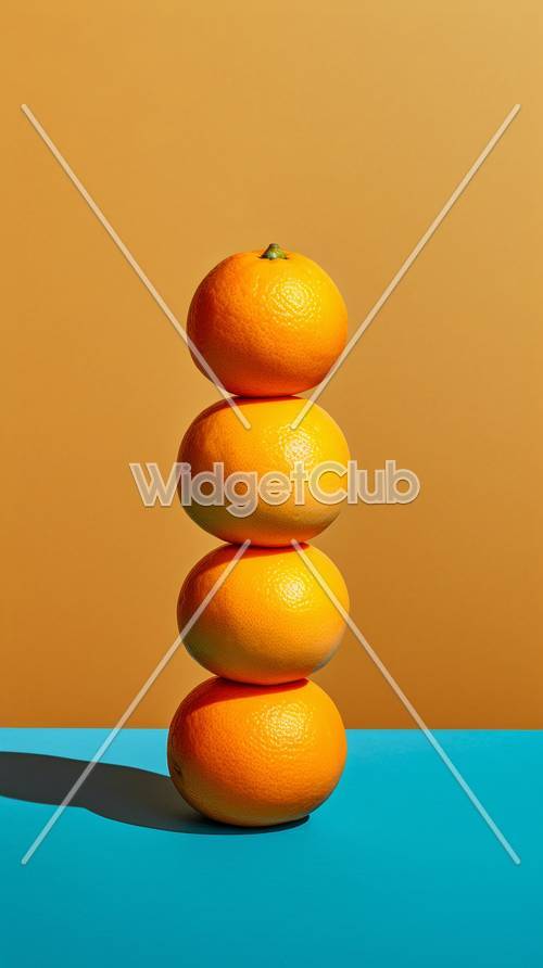 Gestapelte Orangen auf hellem Hintergrund