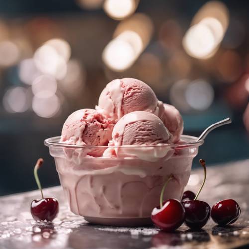 打開一品脫新鮮的櫻桃香草冰淇淋。