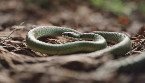 Long, slender snake playfully chasing its tail.