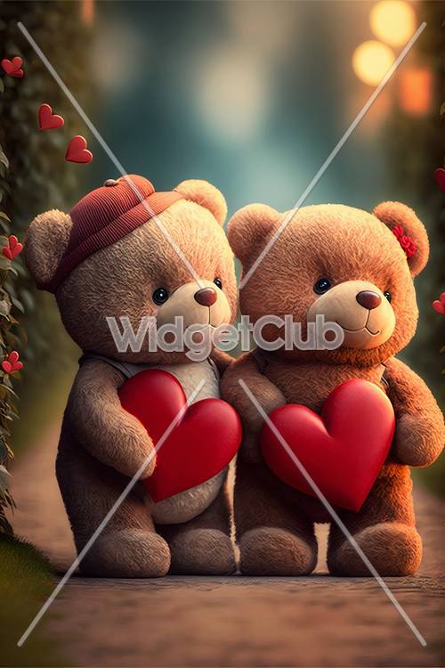 Cute Teddy Bears Holding Hearts