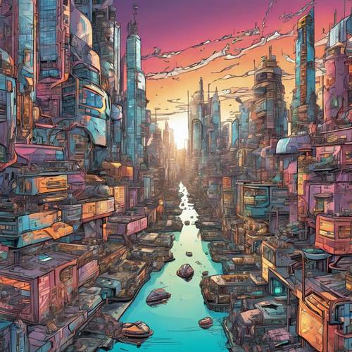 浮遊する超高層ビルやハイテク車両、ネオンライトが溢れる未来的なアニメの街の壁紙