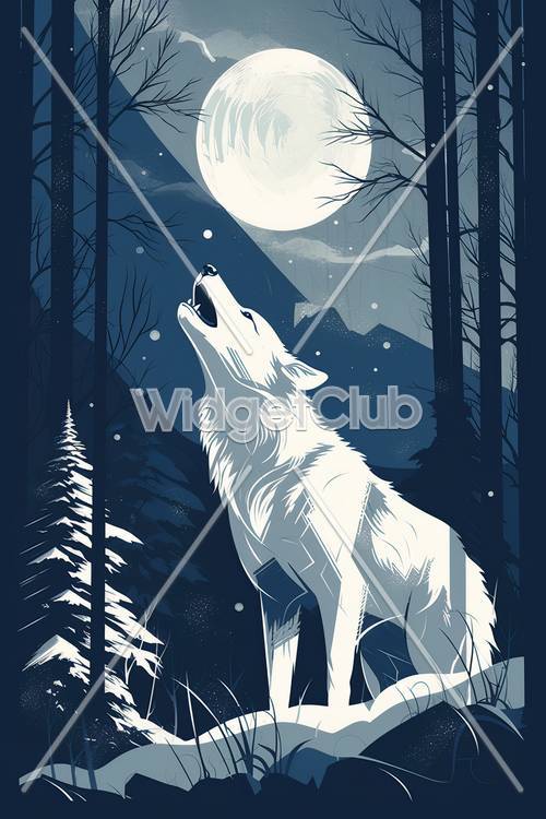 Uivo de lobo ao luar na floresta