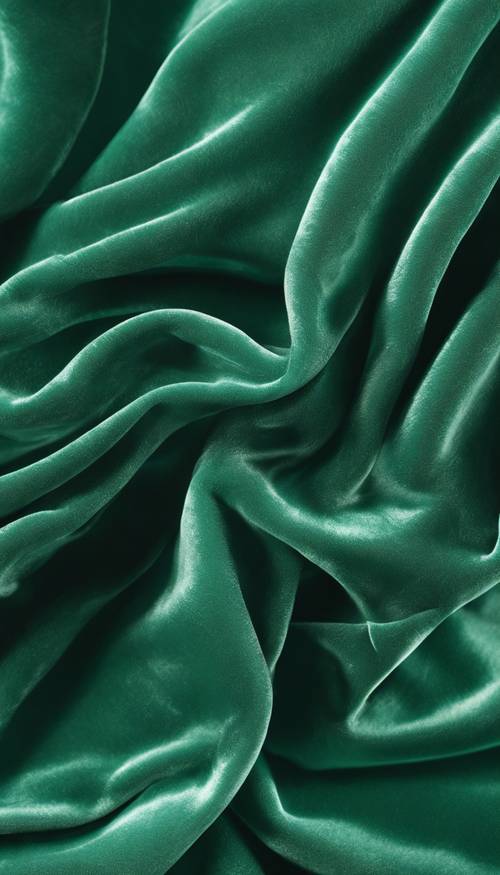 翠绿色的天鹅绒面料，纹理清晰，形成优雅的漩涡图案。