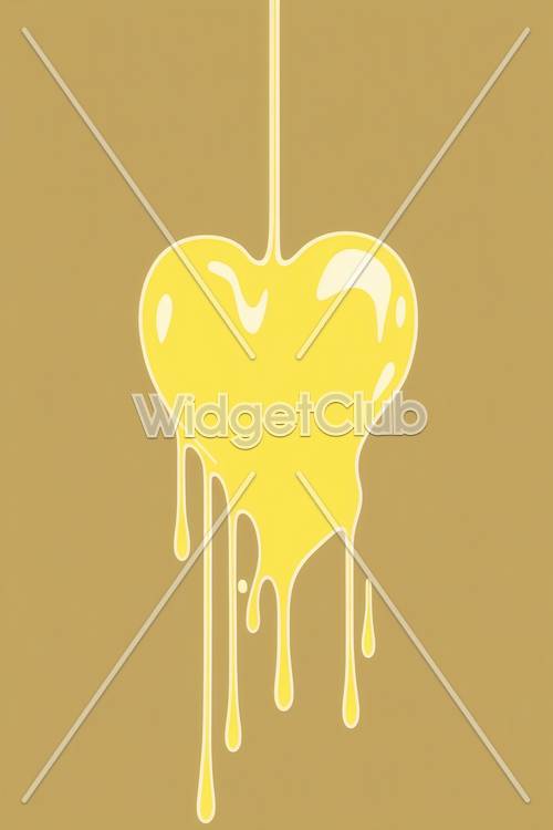 Coeur jaune dégoulinant sur fond marron doux