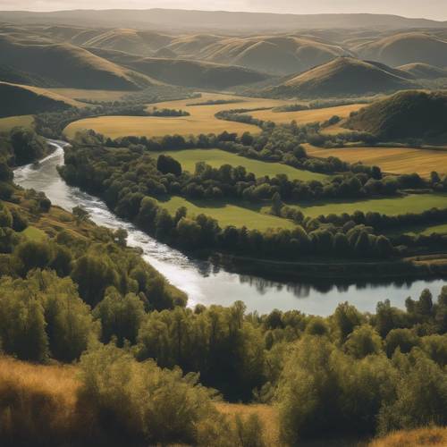 Una vista panorámica de un valle fluvial con colinas que se extienden a lo lejos.