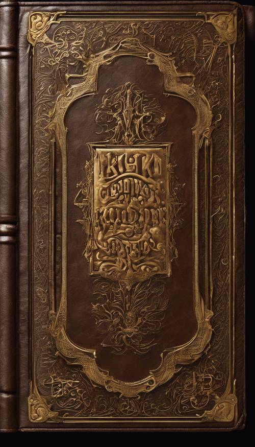 Lettere dorate strutturate in grassetto su una copertina di libro in pelle marrone antico.
