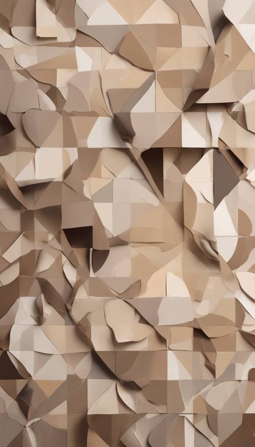 Ein abstraktes Kunstwerk mit Farbverläufen aus geometrischen Formen in Beige, Taupe und Creme auf einer Leinwand