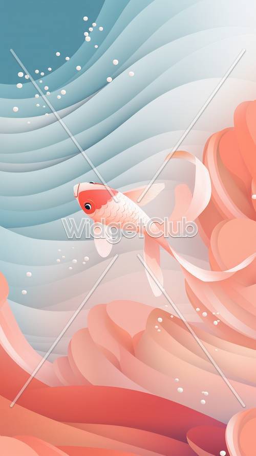 Colorful Koi Fish Swimming in Waves