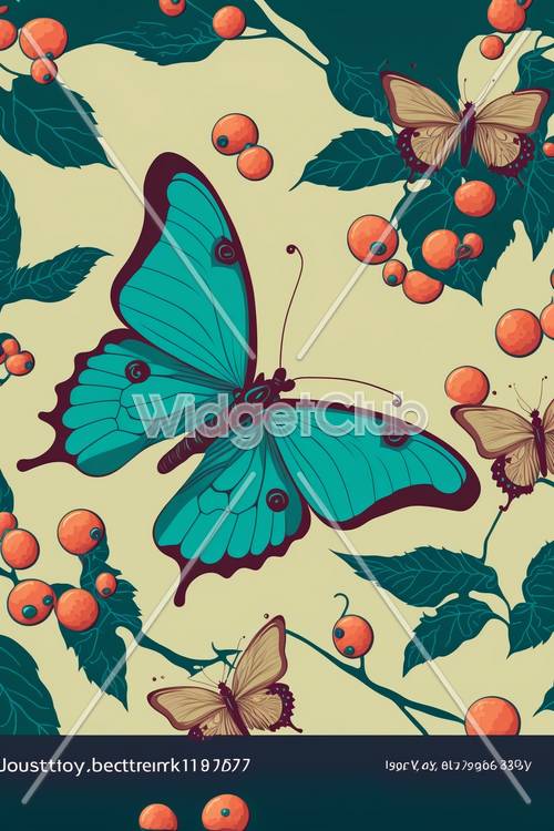 五彩缤纷的蝴蝶和浆果图案