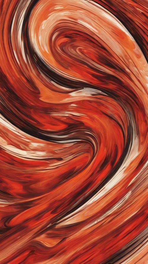 Абстрактный узор, изображающий захватывающую игру красных и оранжевых штрихов, гармонично кружащихся вместе.