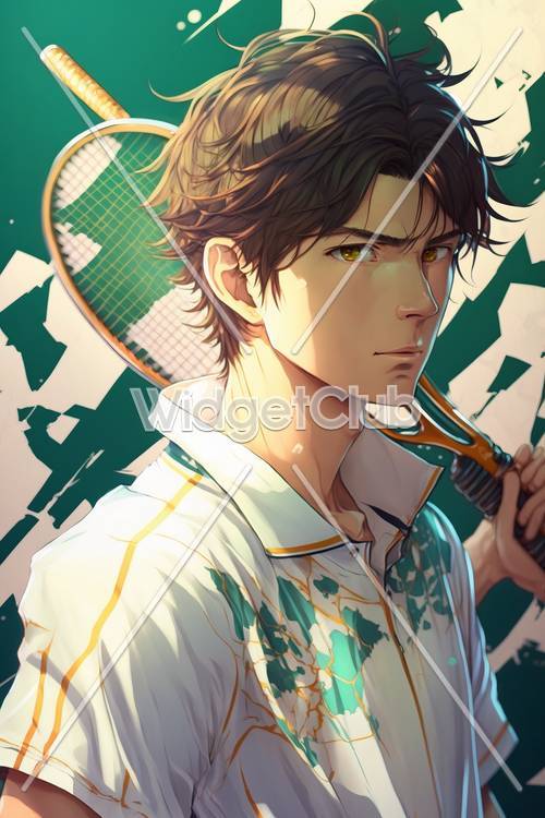 Cool Tennis Player with Green Abstract Design