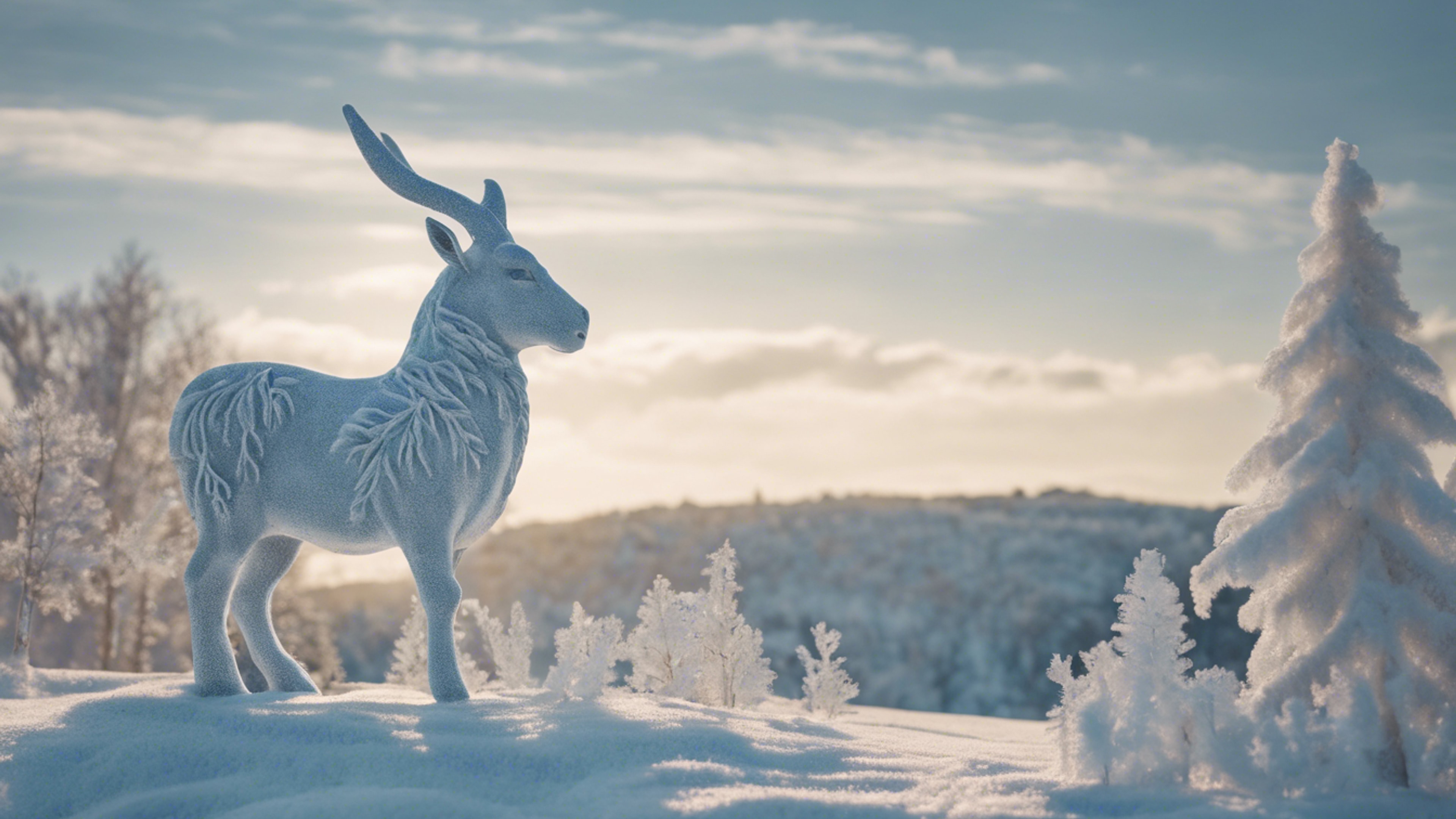 A frosty winter scene with a Capricorn carved out of snow.壁紙[482a740671ad4e9e8688]