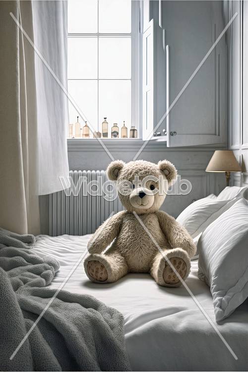 Niedlicher Teddybär in ruhiger Schlafzimmerumgebung