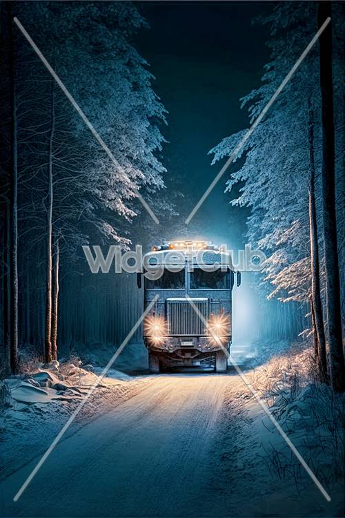 Snowy Night Bus Ride Tapet [127cb195397a44629401]