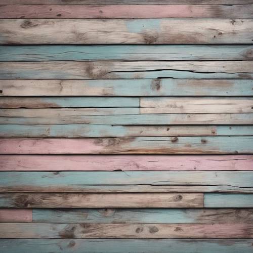 Wooden textured background with a weathered, chipped paint finish in pastel colors.