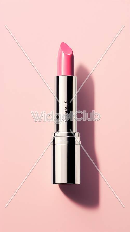 Lipstik Merah Muda dengan Latar Belakang Merah Muda Lembut