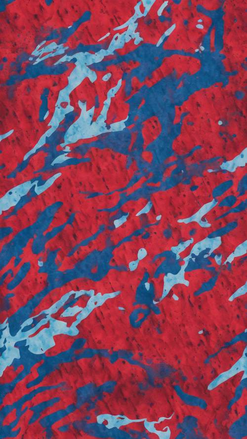 Camuflagem vermelha e azul contemporânea usada em um design de snowboard.