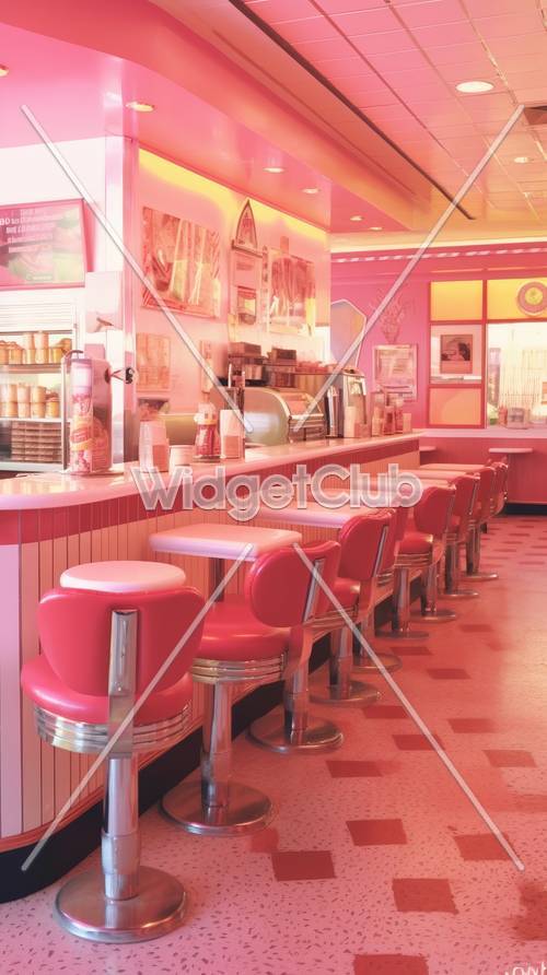 Interior de comedor retro rosa