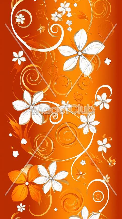オレンジと白の花柄デザイン