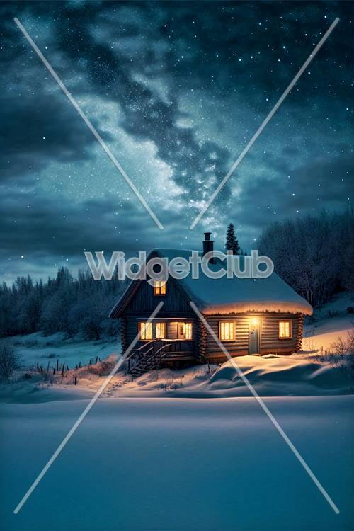 Cozy Winter Cabin under a Starry Sky
