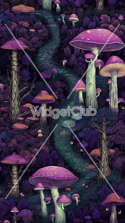 Enchanted Forest Path Full of Magical Mushrooms