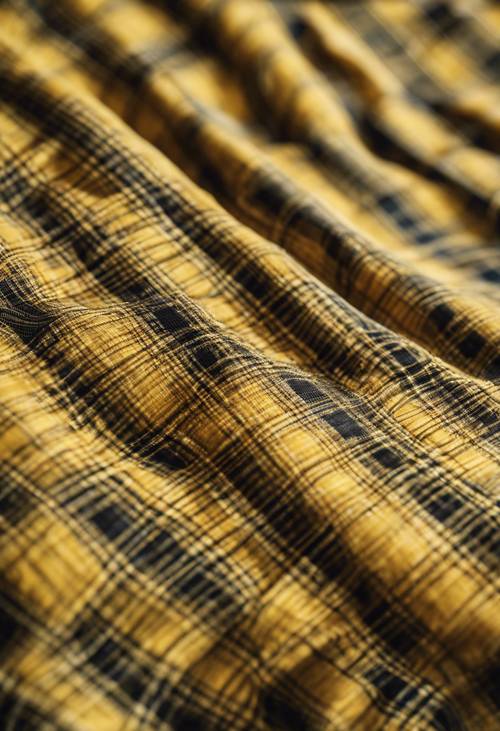 Un primer plano de un clásico patrón de cuadros amarillos sobre una tela finamente tejida.
