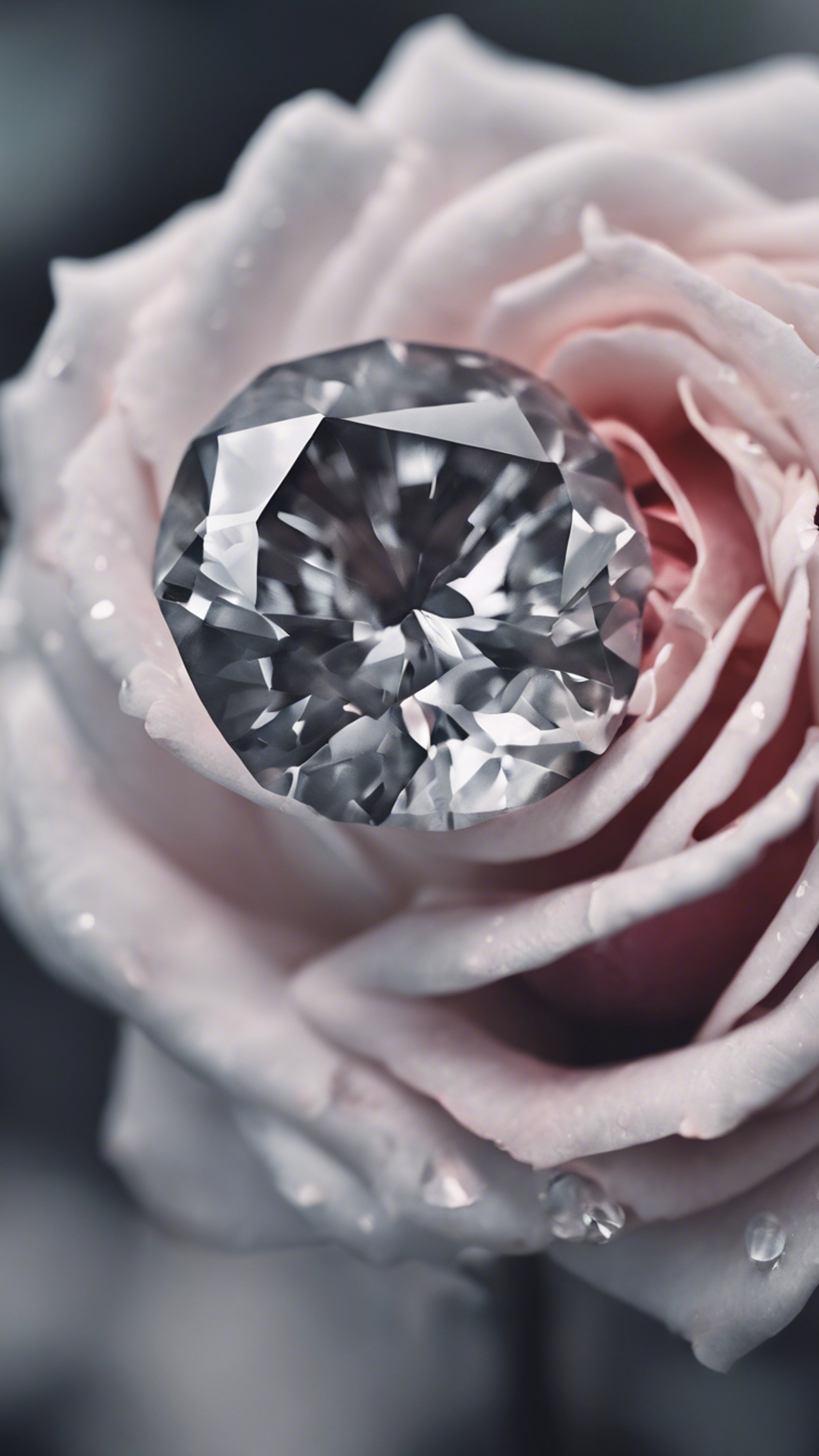 A magnificent grey diamond nestled at the heart of a blooming rose. Wallpaper[220da9f7e19f48839dc1]